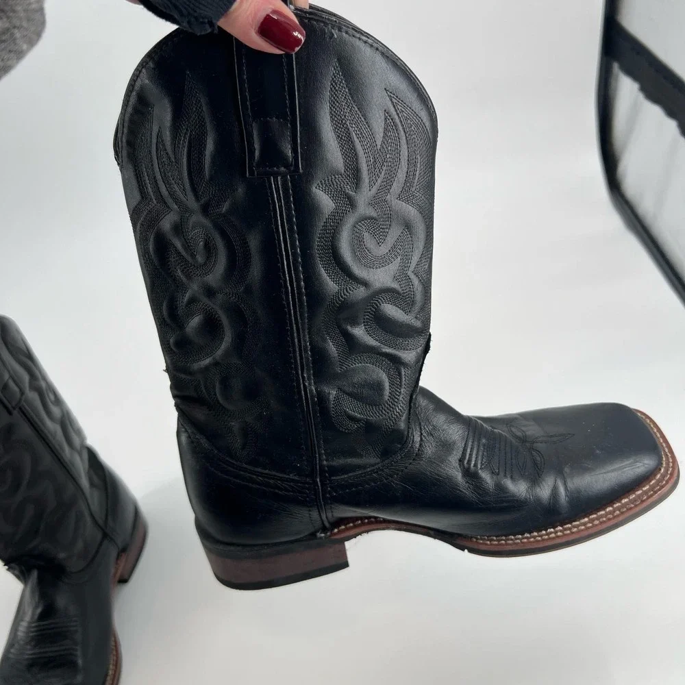 Laredo men's black leather western cowboy boots square toe southern size 7.5
